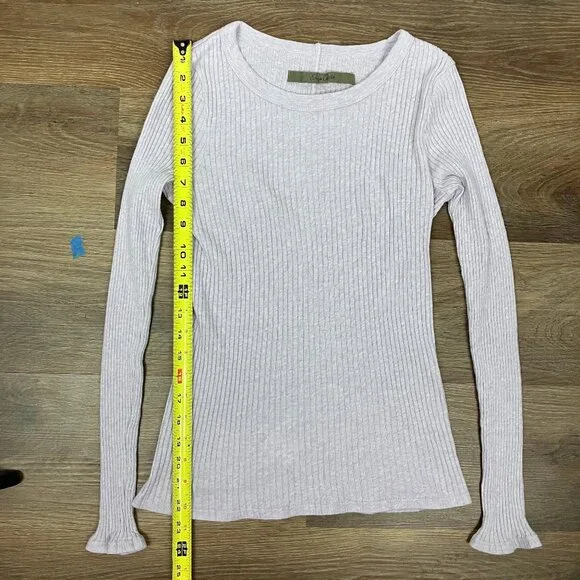 Enza Costa Light Pink Rib Long Sleeve Shirt Medium Cotton Cashmere Sweater S XS - Picture 8 of 13